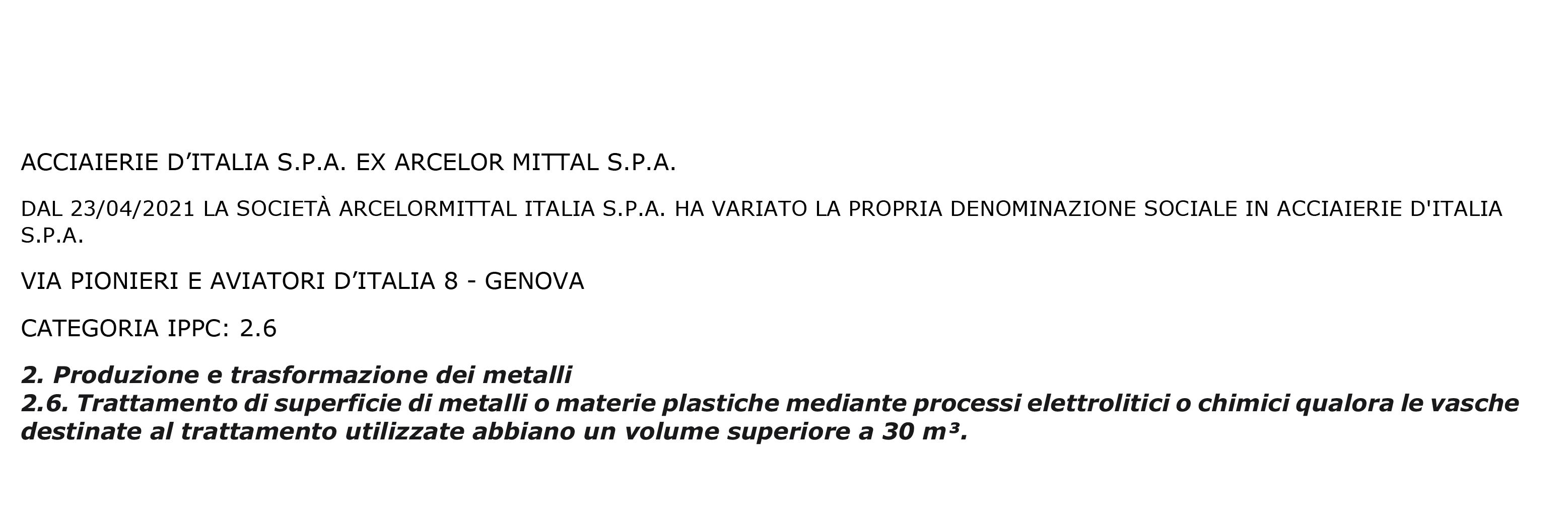 Impianto 17 - Arcelormittal Italia S.p.A. 